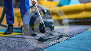 Vacuuming carpeting cleaning vacuuming home interior. Home cleaning appliance.