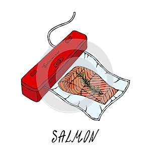 Vacuumizer Food Sealer. What is Sous-Vide. Slow Cooking Technology. Vacuum Packed Salmon Steak.. Chief Cuisine