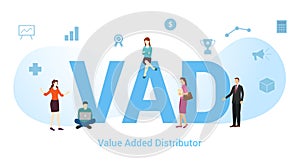 Vad value added distributor concept with big word or text and team people with modern flat style - vector