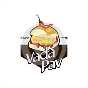 Vada Pav Logo Street Food vector. Mumbai Bun Bread