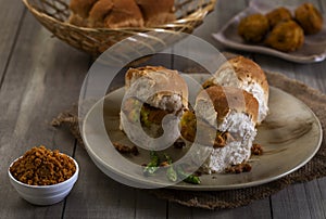 Vada pav, very famous street food of india, specially in the state of Maharashtra, selective focus