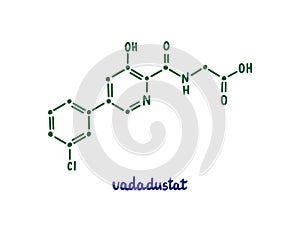 Vadadustat hand drawn vector formula chemical structure lettering blue green