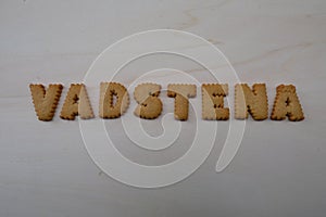 Vadstena, Ostergotland, Sweden, composed with cookie letters