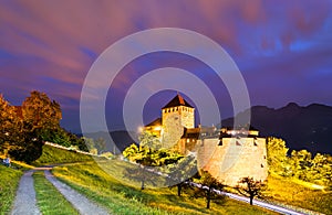 Vaduz Castle in Liechtenstein at night