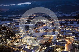 Vaduz, Liechtenstein top view at night