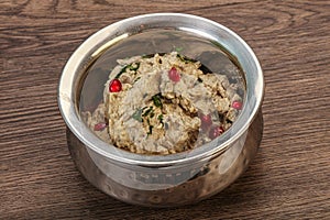 Vagan dietary cusine - mutabal with granet seeds