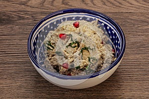 Vagan dietary cusine - mutabal with granet seeds