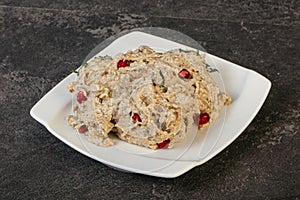 Vagan dietary cusine - mutabal with granet seeds