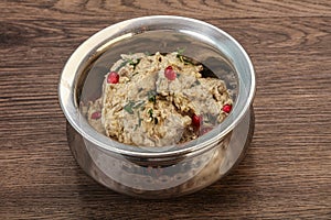 Vagan dietary cusine - mutabal with granet seeds