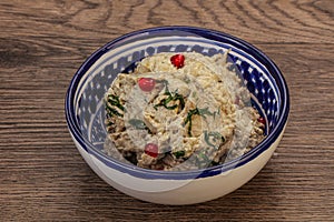 Vagan dietary cusine - mutabal with granet seeds