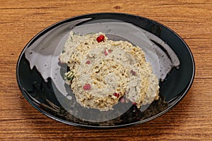 Vagan dietary cusine - mutabal with granet seeds