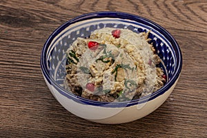 Vagan dietary cusine - mutabal with granet seeds