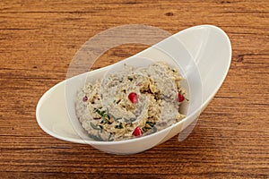 Vagan dietary cusine - mutabal with granet seeds