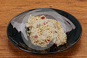 Vagan dietary cusine - mutabal with granet seeds