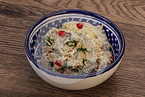 Vagan dietary cusine - mutabal with granet seeds