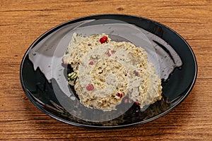 Vagan dietary cusine - mutabal with granet seeds