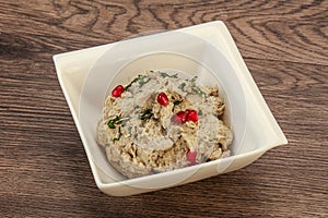 Vagan dietary cusine - mutabal with granet seeds