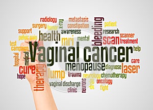 Vaginal cancer word cloud and hand with marker concept