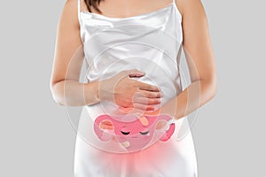 Illustration of the uterus is on the woman`s body photo