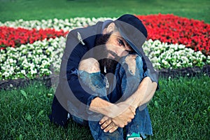 Vagrant in flowerbed