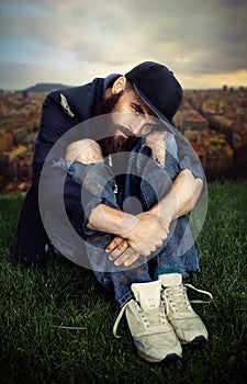 Vagrant in flowerbed