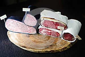 Vague beef steak and other dry aged beef steaks photo