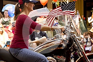 Vail Fourth of July Parade; Woman Riding a Harley