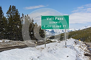 Vail Pass Interstate 70 sign in the Colorado Rocky Mountains photo