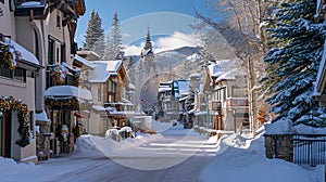 Vail Village in Vail, Colorado with sunrise.