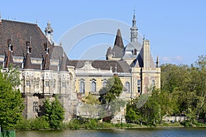 Vajdahunyad Castle in Budapest. The castle is a decoration of Varoshliget park. Vaidahunyad Castle houses the Agricultural Museum