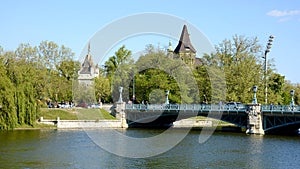 Vajdahunyad Castle in Budapest. The castle is a decoration of Varoshliget park. Vaidahunyad Castle houses the Agricultural Museum