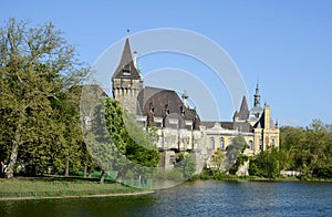 Vajdahunyad Castle in Budapest. The castle is a decoration of Varoshliget park. Vaidahunyad Castle houses the Agricultural Museum