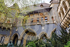 Vajdahunyad Castle in Budapest. The castle is a decoration of Varoshliget park. Vaidahunyad Castle houses the Agricultural Museum