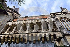 Vajdahunyad Castle in Budapest. The castle is a decoration of Varoshliget park. Vaidahunyad Castle houses the Agricultural Museum