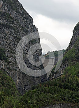 Vajont Dam as seen from the town of Longarone 2 photo