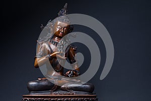 Vajrasattva with dorje and hand bell on black background