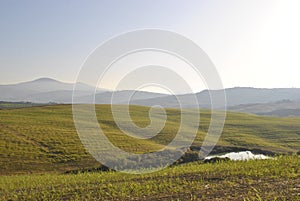 Val d`Enza panoramas, hills, cypresses, fields