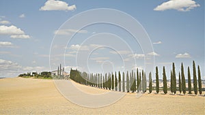 Val d`Orcia iconic countryside panorama Tuscany region