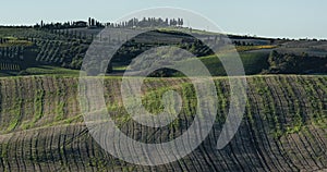 VAL D`ORCIA, TUSCANY-ITALY, OCTOBER 30, 2016: Scenic Tuscany landscape with rolling hills and valleys in autumn