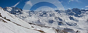 Val thorens aiguille peclet panorama glacier view sunset snowy mountain landscape France alpes