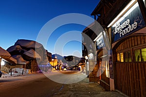 Soleil street in Val Thorens Resort at night