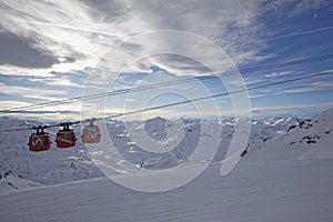 Winter Alps landscape from ski resort Val Thorens. 3 valleys