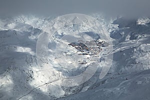 Val Thorens ski resort in the distance