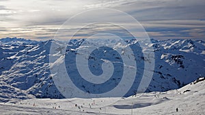 Val Thorens slope in French Savoie at sunset