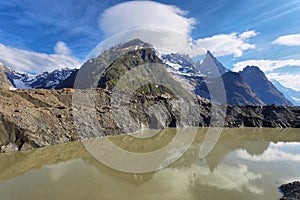 Val VÃÂ©ny, Aosta Valley, Italy. Miage Lake and Aiguille Noire photo
