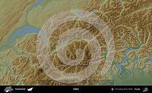 Valais outlined, Switzerland. Physical