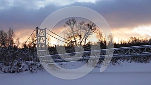 Valan river and bridge in winter in Are Valadalen in Jamtland in Sweden