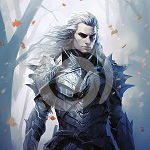 Valefar Wallpaper: Dark Silver And White Witcher Character In Dappled Brushwork Style