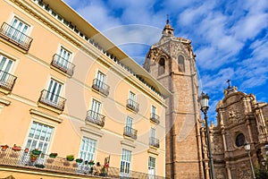 Valencia cathedral and Miguelete in plaza de la Reina