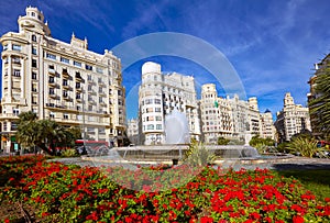 Valencia city Ayuntamiento square Plaza fountain